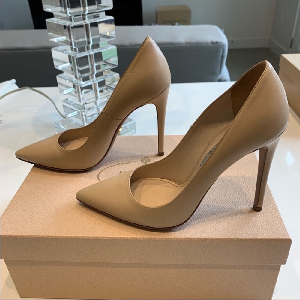 Prada Nude Beige Saffiano Leather Pumps 100mm 36
